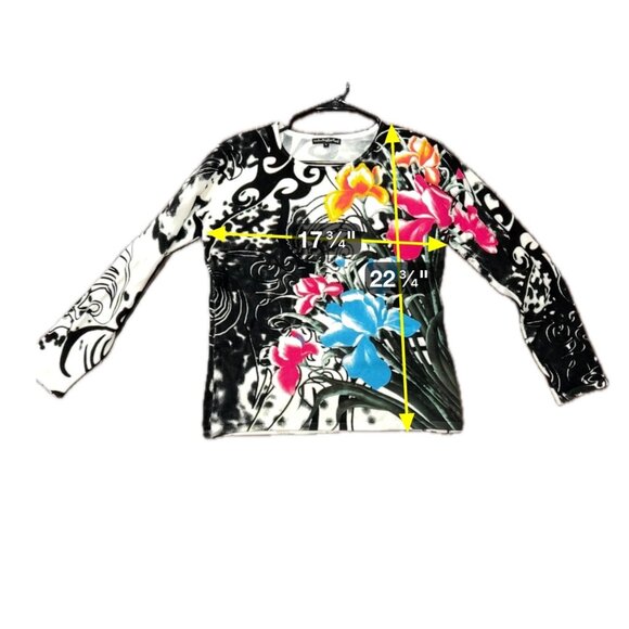Pierari New York Floral Long Sleeve Top Womens Size L Blend Bold Print - Picture 7 of 10